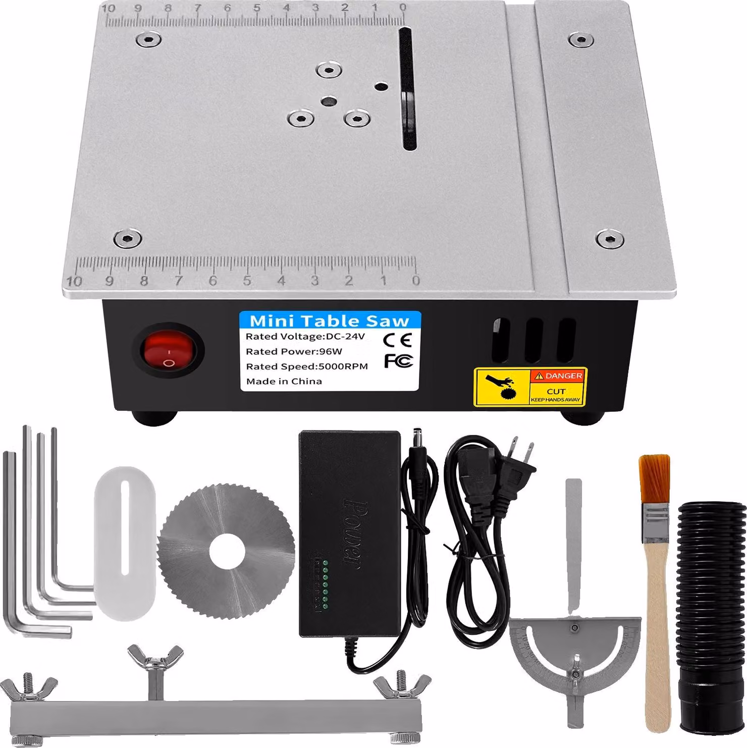 Mini sega da banco, potenza 96W, velocità 5000 giri/min, compatibilità lama 63 mm, DC24V 96W