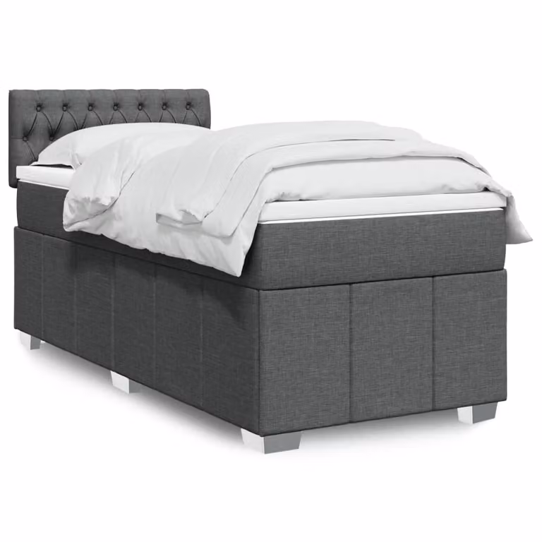 vidaXL Giroletto a Molle con Materasso Ibrido in Tessuto Grigio e Bianco L/P/H: 190 x 90 x 100,5 cm