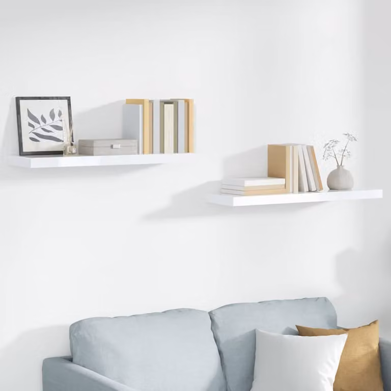Set di 2 Scaffali a Parete vidaXL in MDF Bianco Lucido L 90 cm x P 23,5 cm x H 3,8 cm