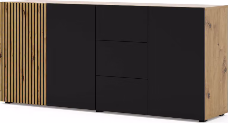 FURNLUX Credenza Auris Beige e Nero 180cm / Colore principale: Nero / Dimensioni: 180 x 82 x 42 cm