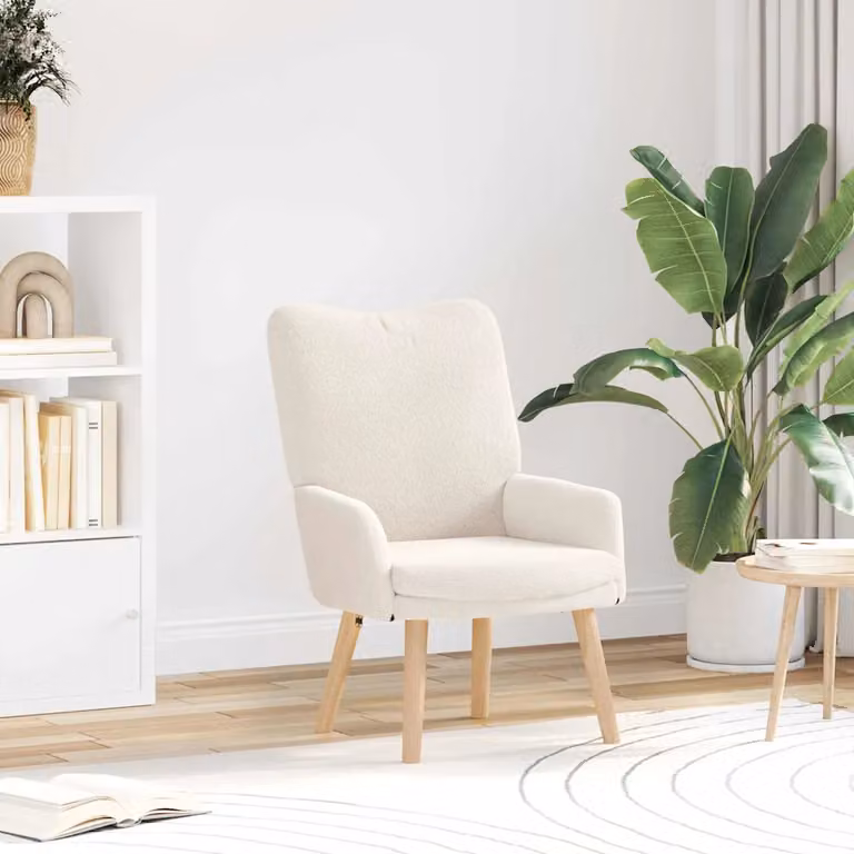 Poltrona lounge moderna vidaXL in tessuto color crema e legno, L: 63 cm, P: 67 cm, H: 94 cm