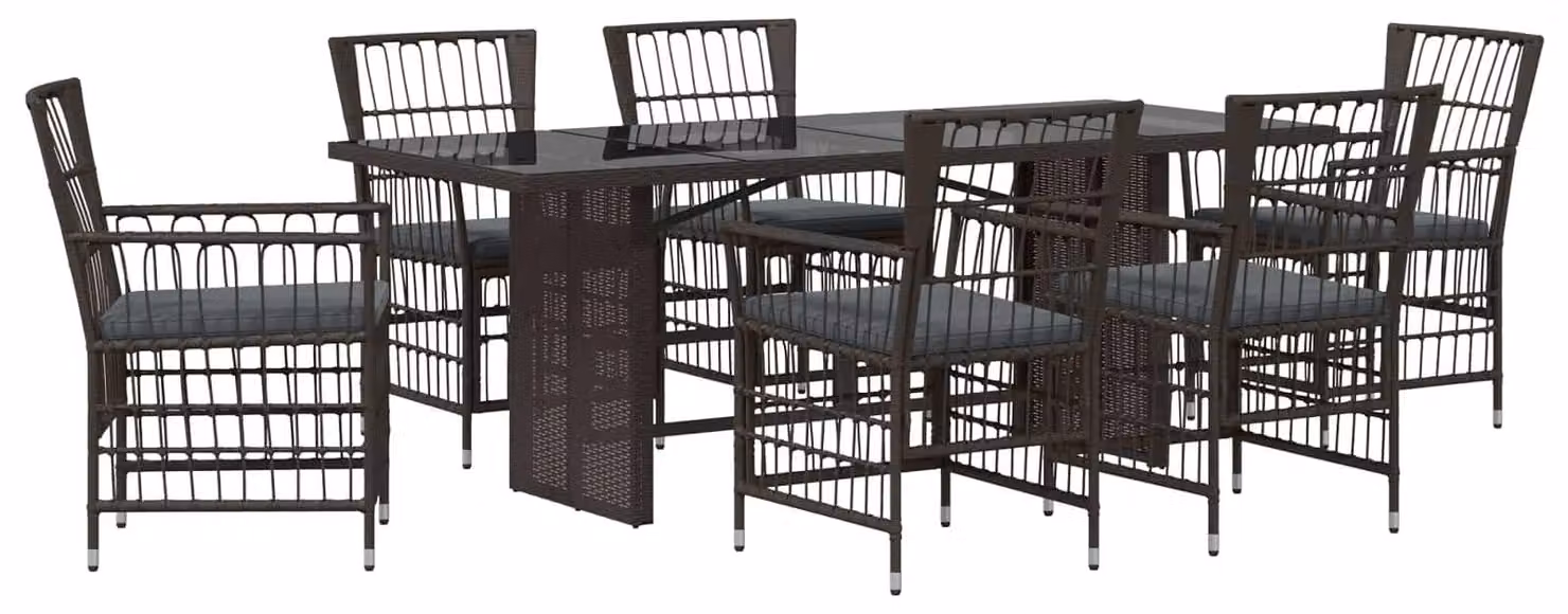 Set da esterno per 7 persone, in rattan sintetico nero