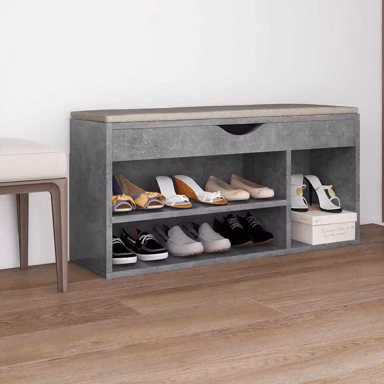 Panca porta scarpe con cuscino vidaXL in legno e tessuto grigio, L 104 x P 30 x H 49 cm
