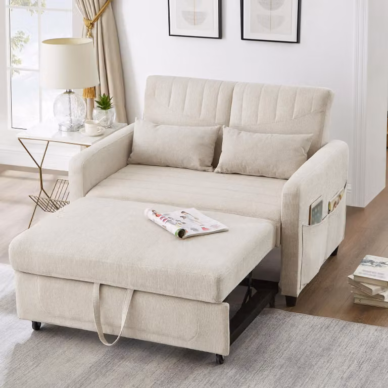 Fortuna Lai [Divano letto] Divano a due posti, modello pieghevole, design semplice e moderno, stile contemporaneo, schienale regolabile in tre posizioni, tessuto in cotone e lino traspirante