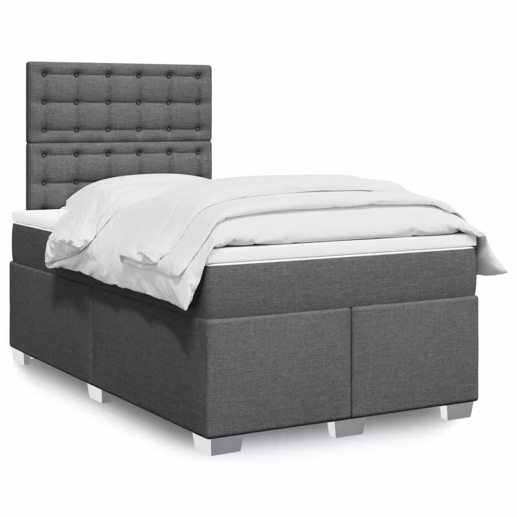 vidaXL Giroletto a Molle con Materasso Ibrido in Tessuto Grigio e Bianco L/P: 120 x 200 cm