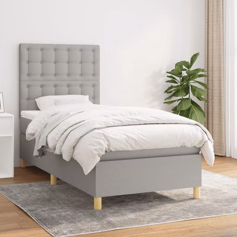vidaXL Letto Ibrido con Giroletto a Molle e Materasso a Tasche Grigio Chiaro L/P/H: 203 x 100 x 128 cm