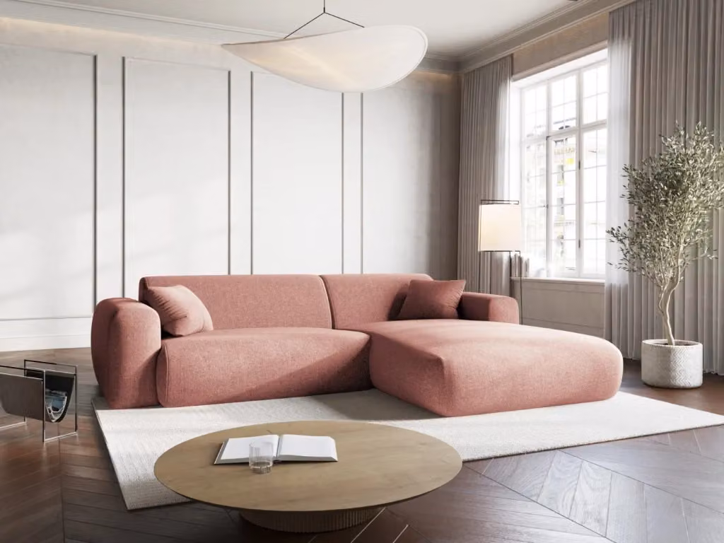 Divano angolare destro Nolio Cosmopolitan Design a 4 posti in ciniglia rosa L: 235 cm, P: 130 cm, H: 72 cm – 2