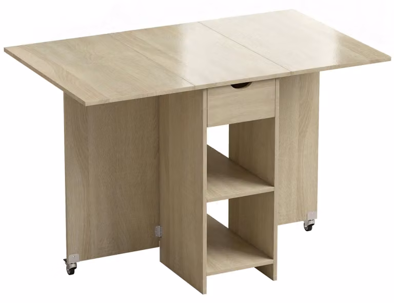 Tavolo pieghevole per 2-4 persone con cassetto | Colore: legno naturale | Dimensioni: 114,5 x 70 x 75 cm