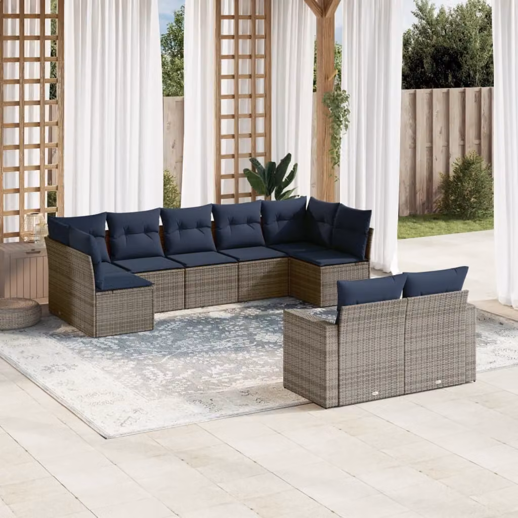 Maison Exclusive - Set Divani da Giardino 9 pz con Cuscini Grigio in Polyrattan