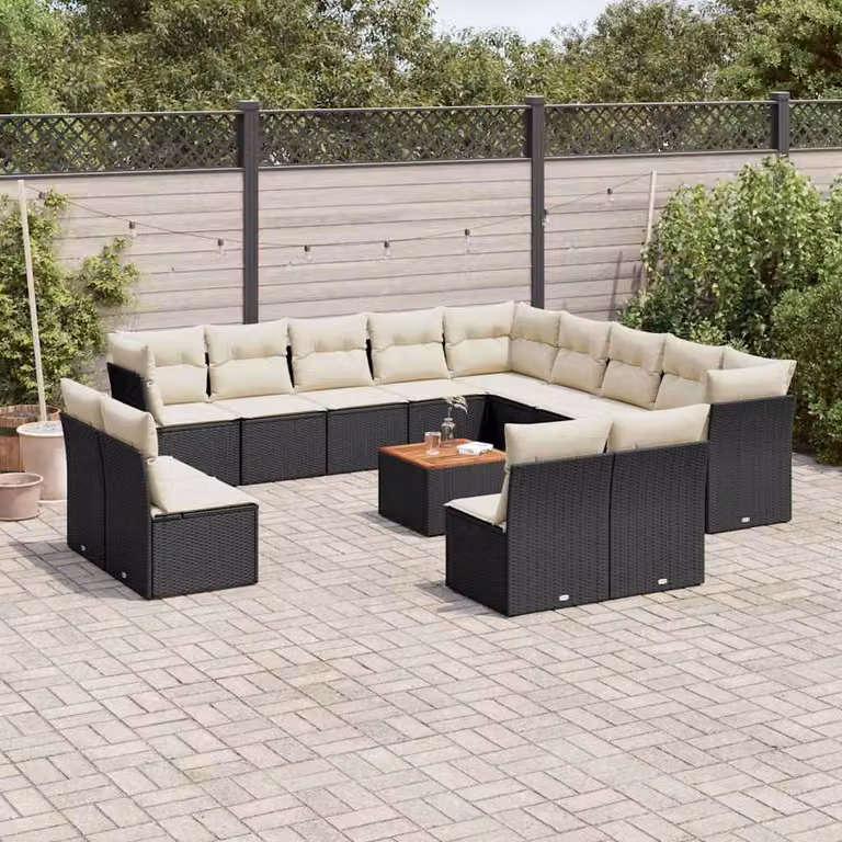 vidaXL Set Divani da Giardino a L con Cuscini in Polyrattan e Legno di Acacia Nero
