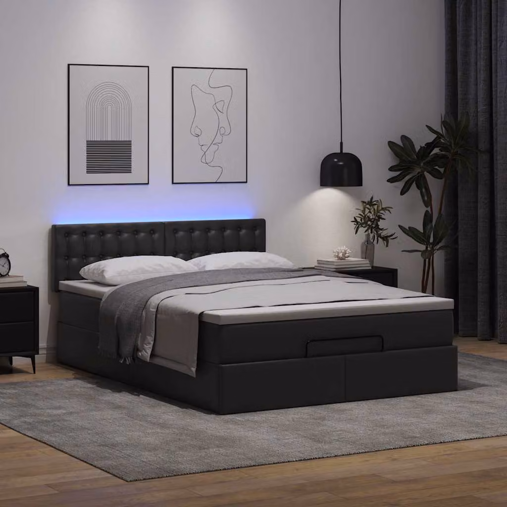 Maison Exclusive - Pouf Letto con Materassi e LED Nero 140x190cm Pelle finta