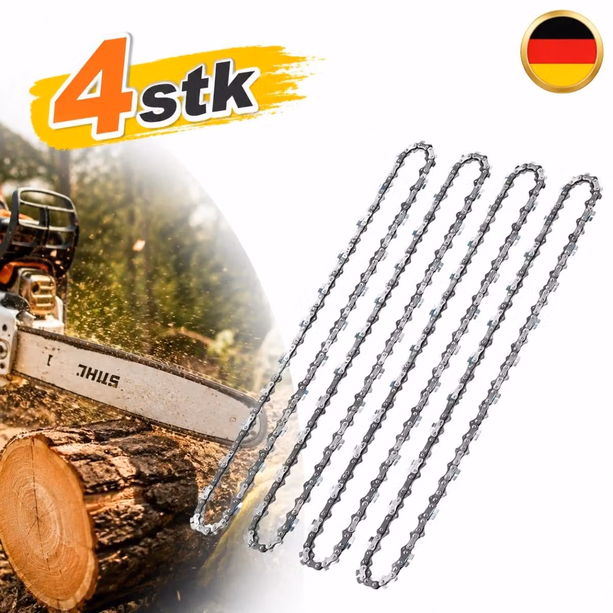 Catena per motosega da 4 x 14 pollici, lunghezza 35 cm, passo 1,3 mm, 52 maglie, compatibile con motoseghe Einhell, catena di ricambio