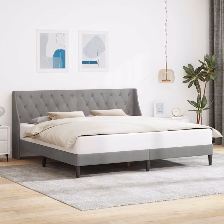 Struttura del letto moderna vidaXL in velluto grigio con legno, L/P/H: 184 x 202 x 140 cm