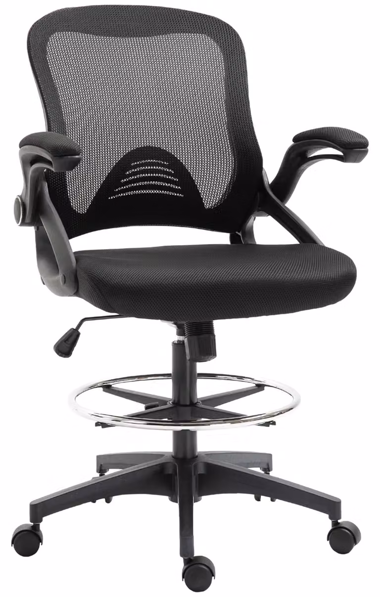Sedia da ufficio ergonomica - Sedia da scrivania - Braccioli ripiegabili - Poggiapiedi regolabili - Regolabile in altezza - Girevole - Funzione basculante - Rivestimento in rete nera
