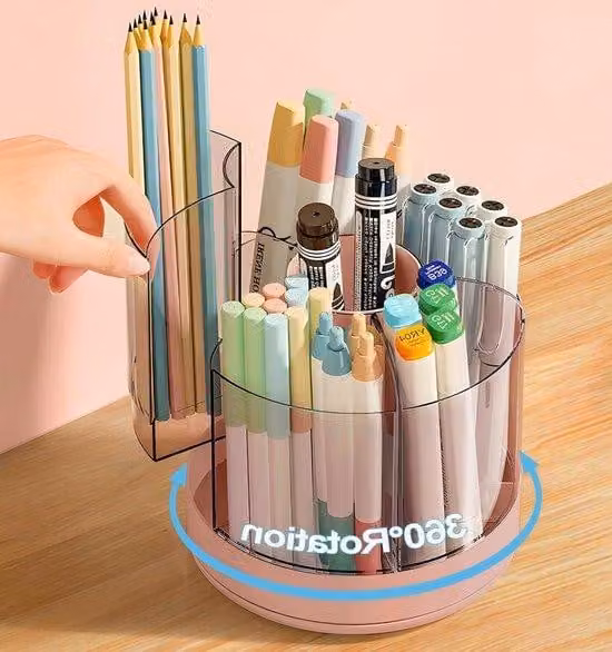 Portapenne girevole a 360°, organizer da scrivania rosa
