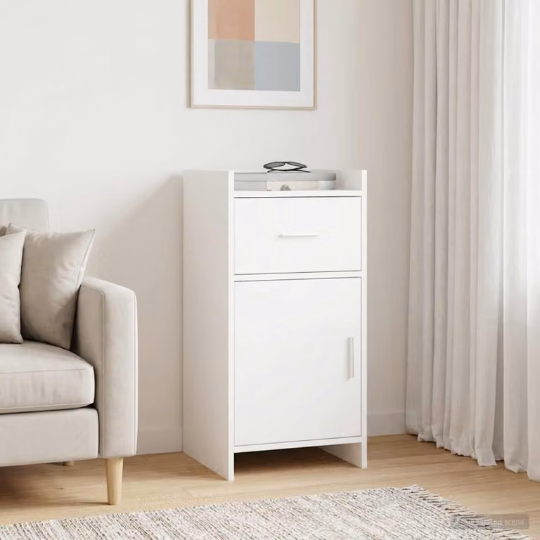 Credenza moderna vidaXL in legno ingegnerizzato e metallo, colore bianco, L 40 cm x P 36 cm x H 80 cm