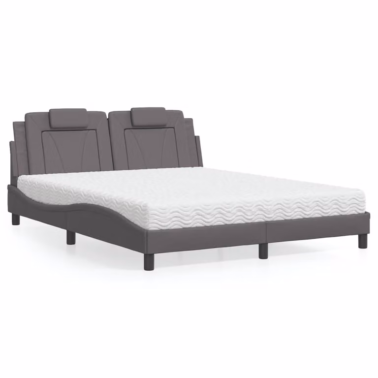Letto Viana vidaXL con Materasso in Similpelle e Tessuto Grigio e Bianco, L/P/H: 160 x 200 cm