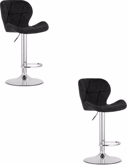 Set di 2 sgabelli Valora West in velluto nero con base in metallo argento, H 111 cm x L 48,5 cm x P 46 cm – 1