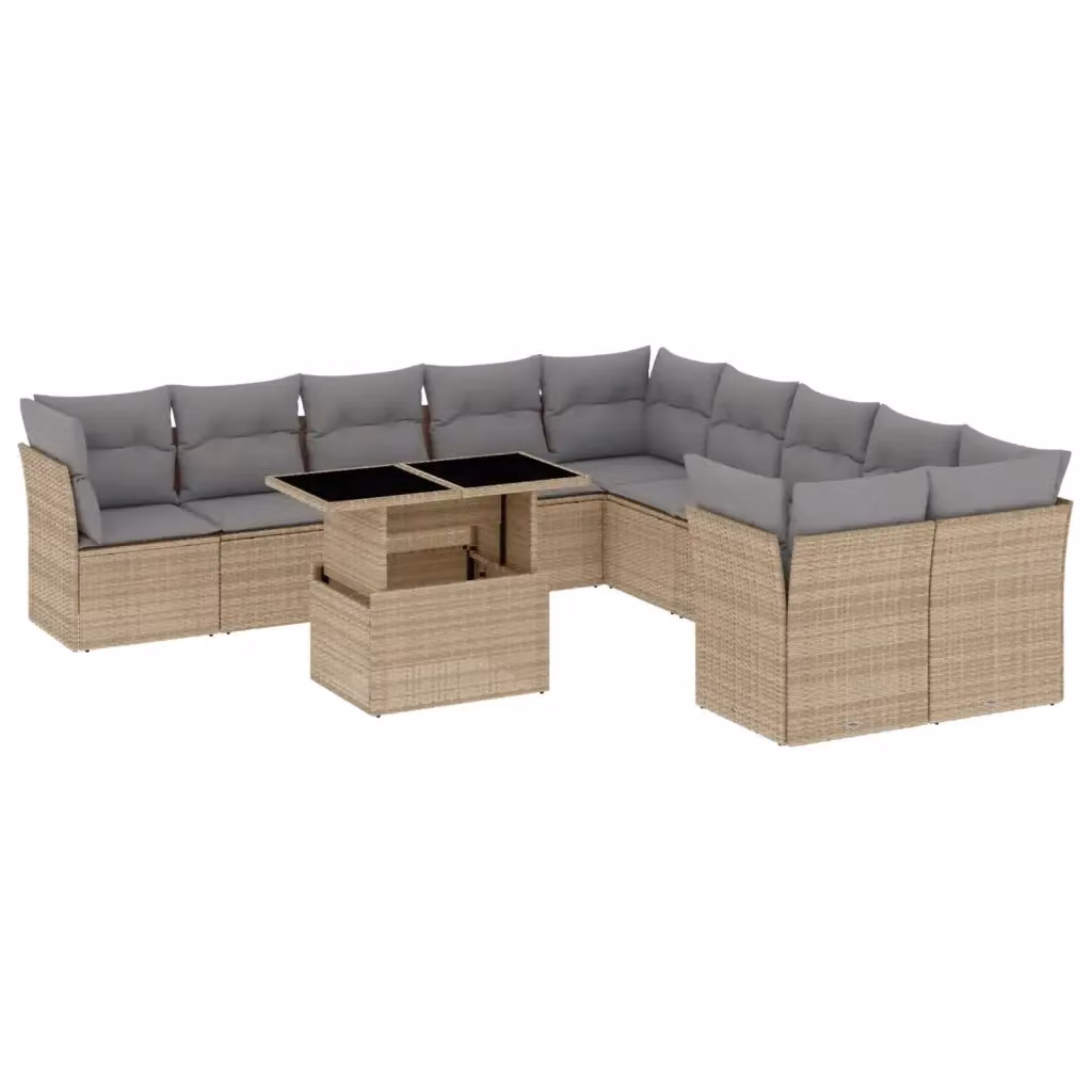 Set di Divani da Giardino vidaXL in Polyrattan Beige con Cuscini e Tavolino da 11 Pezzi – 2