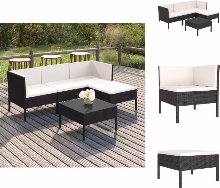 vidaXL Set da salotto da giardino 5 pezzi con cuscini in poly rattan nero - Set di mobili da giardino