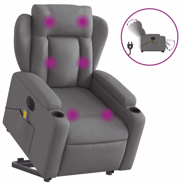 Poltrona Alzapersona Massaggi Elettrica Grigio Scuro Tessuto