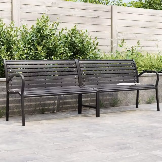 Panca da Giardino Doppia vidaXL in Acciaio e WPC con Braccioli, Colore Nero, L: 231 cm