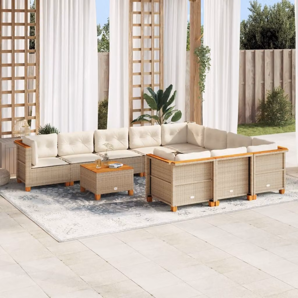 Maison Exclusive - Set da giardino 11 pezzi con cuscini in polyrattan beige