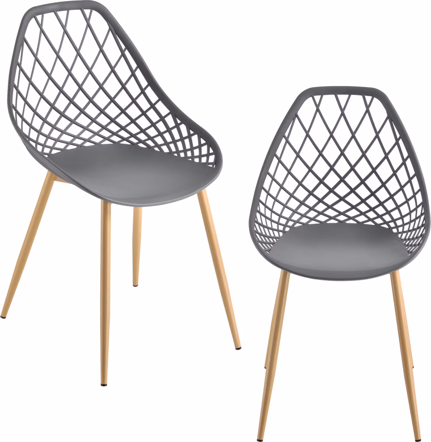 Sedia di design set di 2 sedie da pranzo in plastica sedia da soggiorno sedia a guscio poltrona con gambe in metallo in look faggio grigio [en.casa]