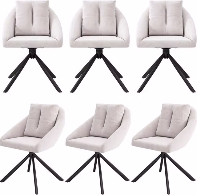 Set di 6 sedie da pranzo girevoli in velluto beige con struttura in metallo, design ergonomico e moderno