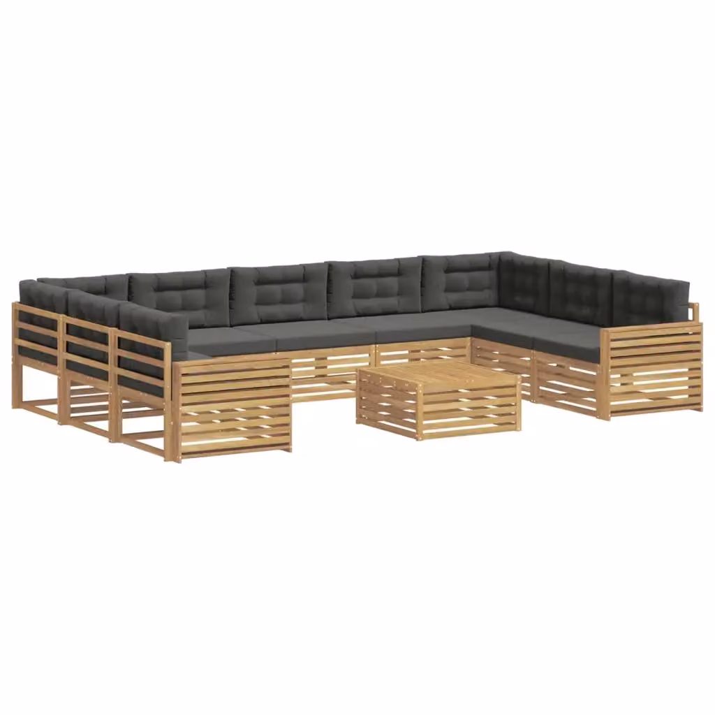 Set di divani da esterno a L con tavolino vidaXL in legno di acacia, colore bianco e antracite – 2