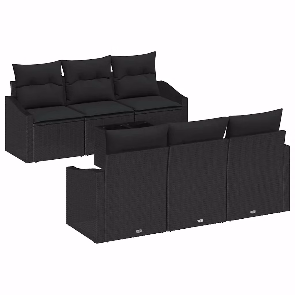 Set di divani da giardino vidaXL in rattan nero con cuscini e tavolino da esterno – 2