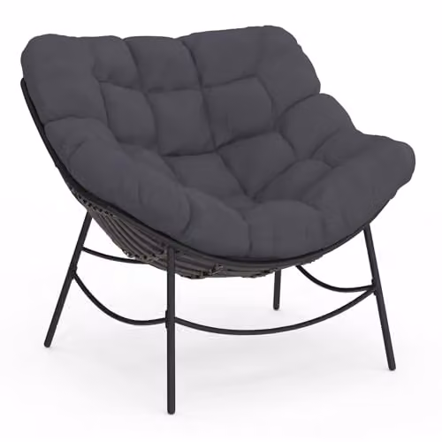 IDMarket - LOA reclinabile da Giardino con Effetto Rattan Grigio e Cuscino Grigio