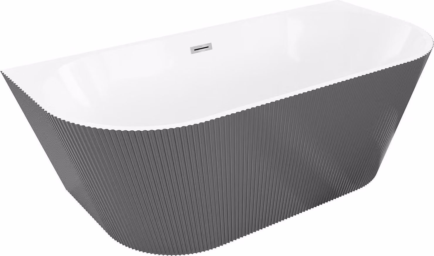 Mexen Oris vasca da bagno autoportante a parete rigata 150 x 75 cm, bianco/grigio, troppopieno cromato - 52871507562-01