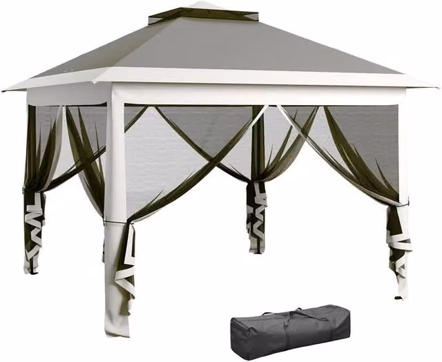 GAZEBO DA ESTERNO AD ALTEZZA REGOLABILE CON ZANZARIERE IN METALLO E TESSUTO OXFORD 3.3X3.3X2.8 M GRIGIO SCURO