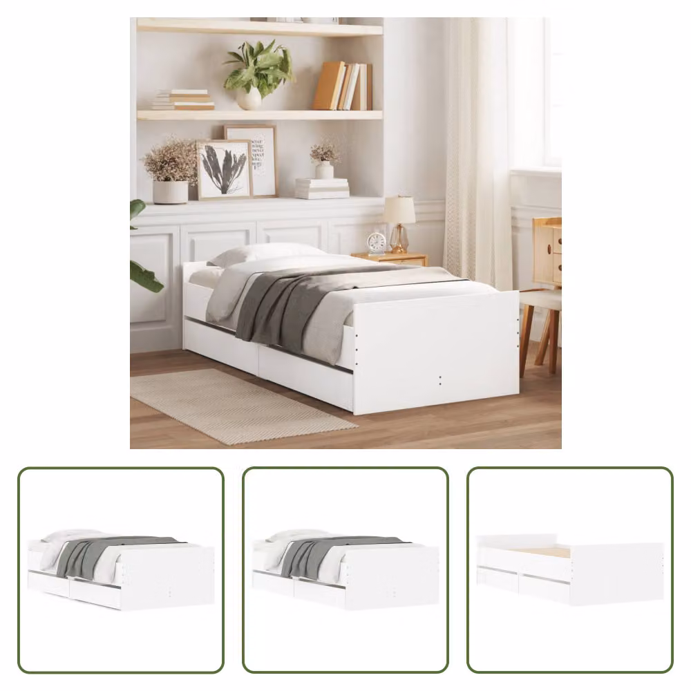 The Living Store Struttura letto con cassetti bianca 100x200 cm