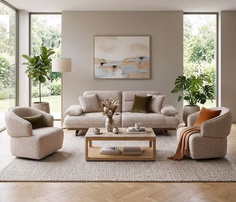 Set da salotto moderno con divani a 3, 1 e 1 posto dal design elegante