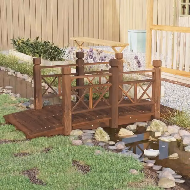 Ponte da giardino con ringhiere in legno massello di abete rosso marrone Videx L/P/H: 150 x 67 x 56 cm – 1