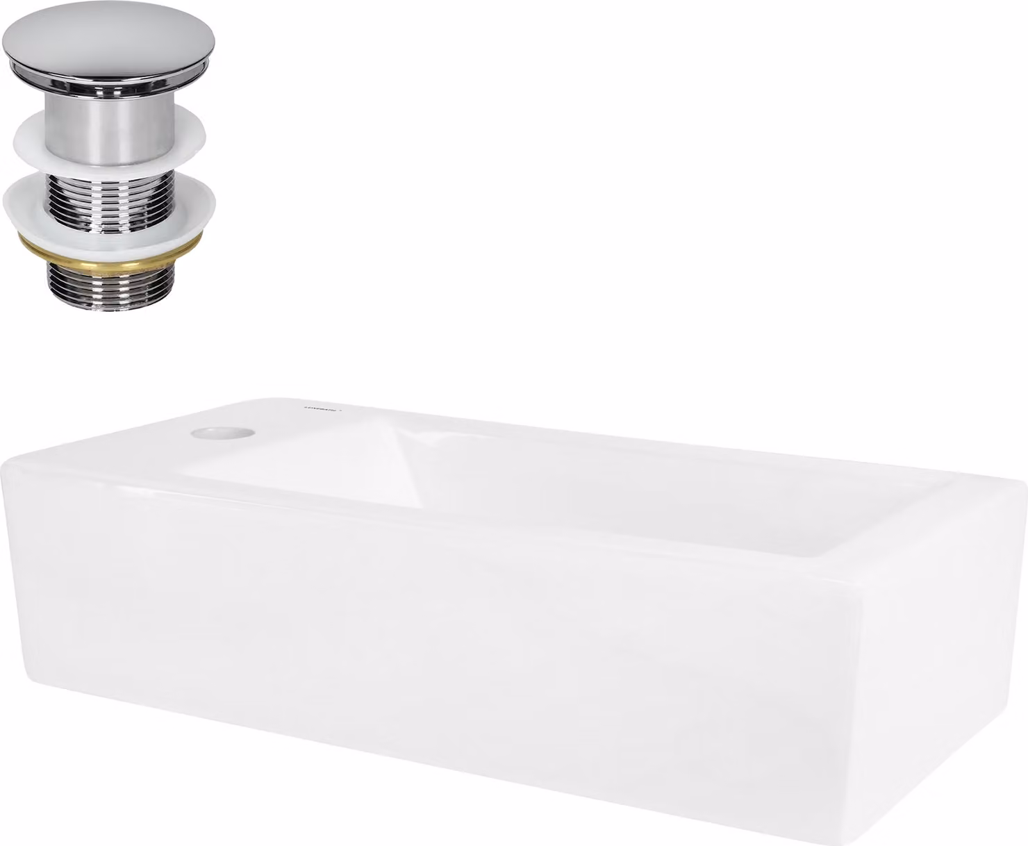 LuxeBath Lavabo da appoggio Square, 51x25x13 cm, bianco, Vetroceramica, foro per rubinetto a sinistra, incl. set di scarico senza troppopieno