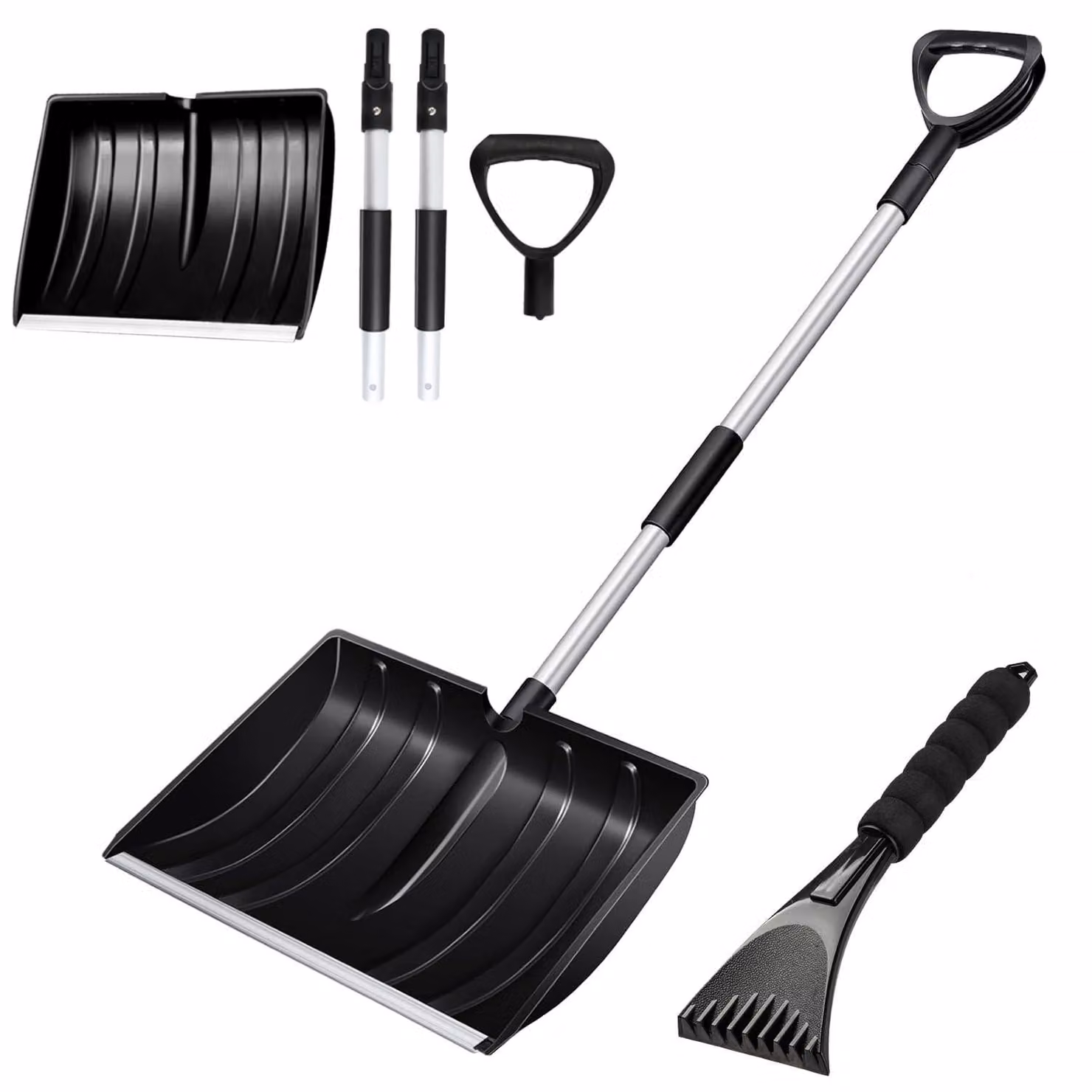 Pala da neve di grandi dimensioni - Manico ergonomico - Leggera - Realizzata in lega di alluminio - Smontabile - 41 x 31,5 cm - Spazzaneve
