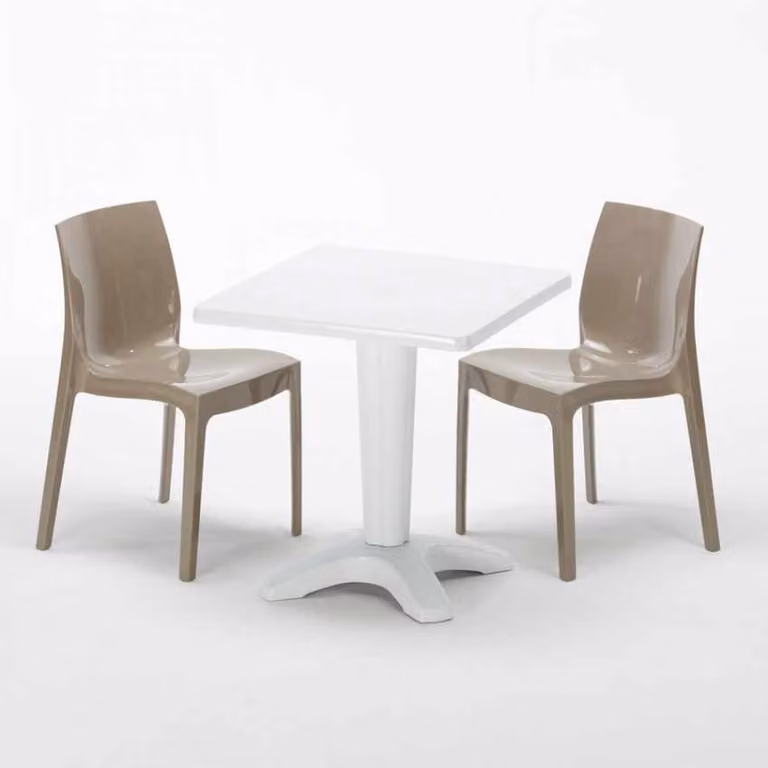 Tavolo quadrato bianco e 2 sedie in polipropilene colorato per interni Grand Soleil Ice Patio - Beige
