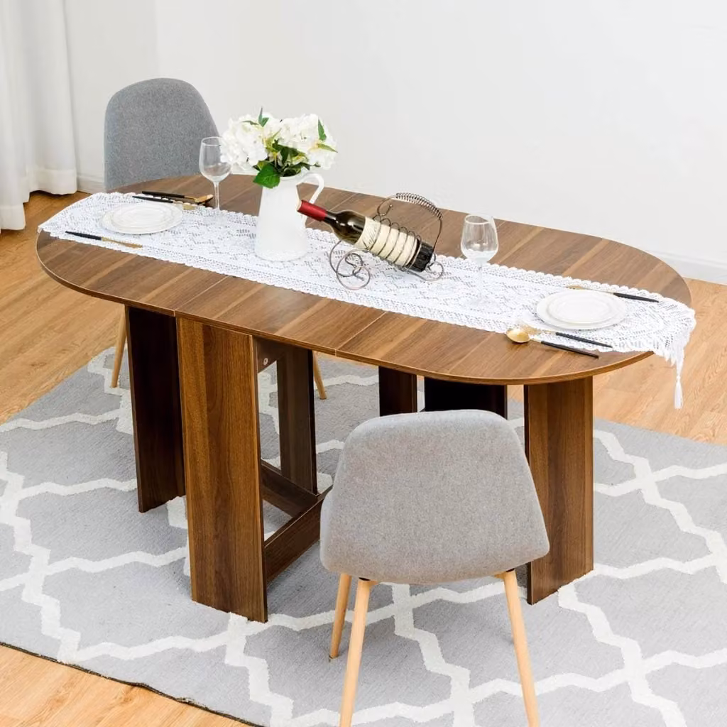 Tavolo da pranzo estensibile e pieghevole COSTWAY in legno marrone con piano ovale moderno per sala da pranzo, soggiorno o ufficio, L: 163 cm, P: 80 cm, H: 75 cm – 2