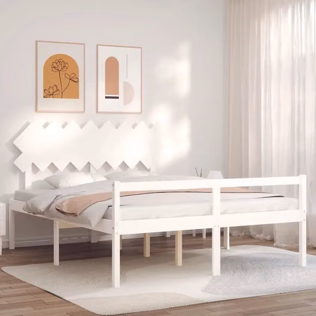 Letto per Anziani con Testiera-Struttura Letto per Anziani Bianco 160x200 cm Legno Massello 758540
