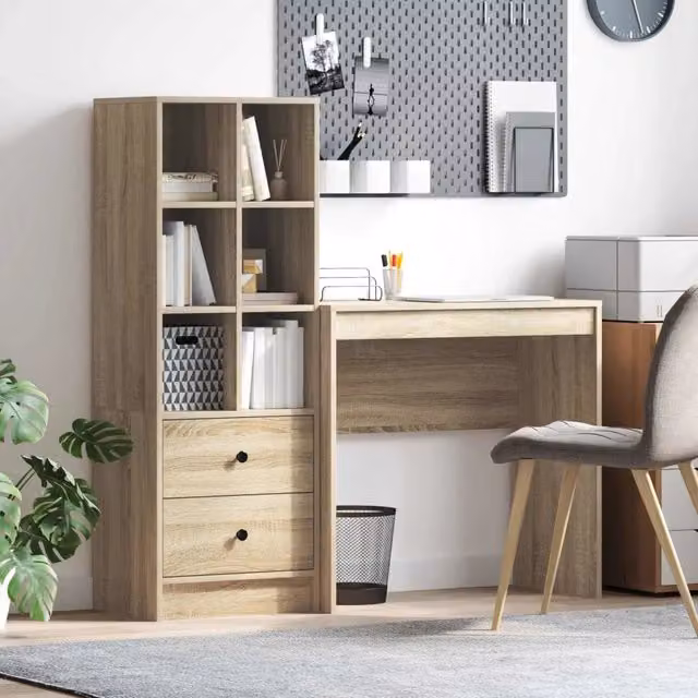 Scrivania moderna con scaffale vidaXL in rovere color marrone, L: 125,5 cm, P: 40 cm, H: 127 cm – 1