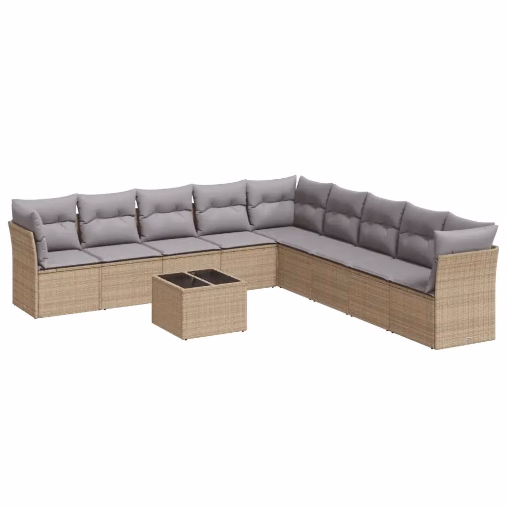 Set Divano da Giardino Moderno VIDAXL in Polyrattan con Cuscini Beige, 10 Pezzi – 2