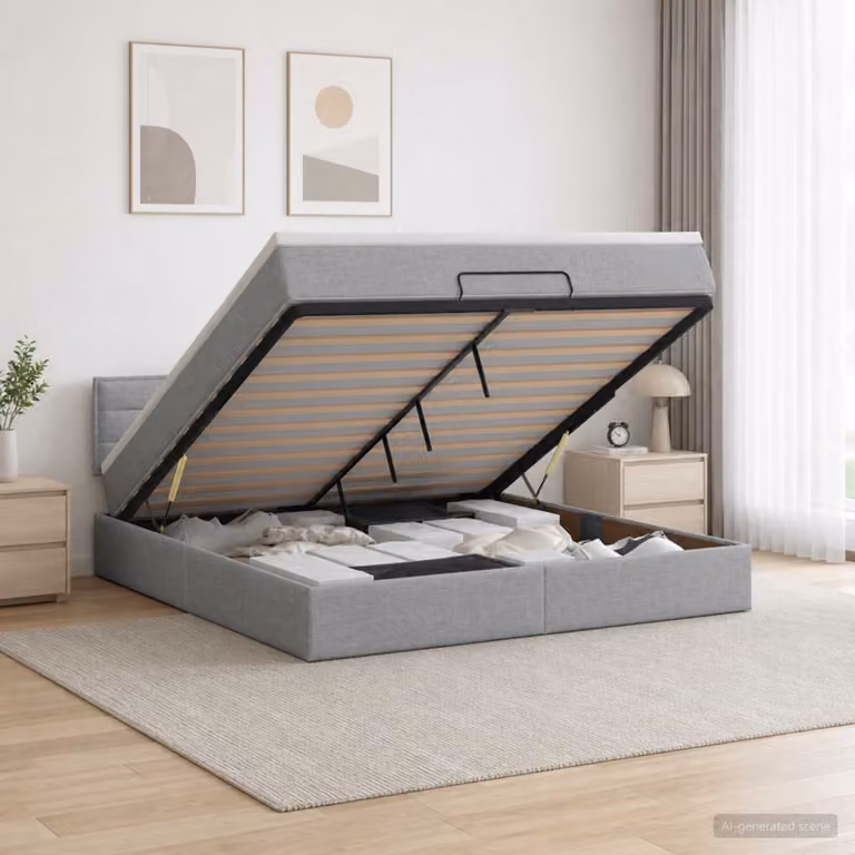 Letto ottomano con materasso vidaXL in tessuto Grigio, L/P/H: 140 x 200 x 76 cm