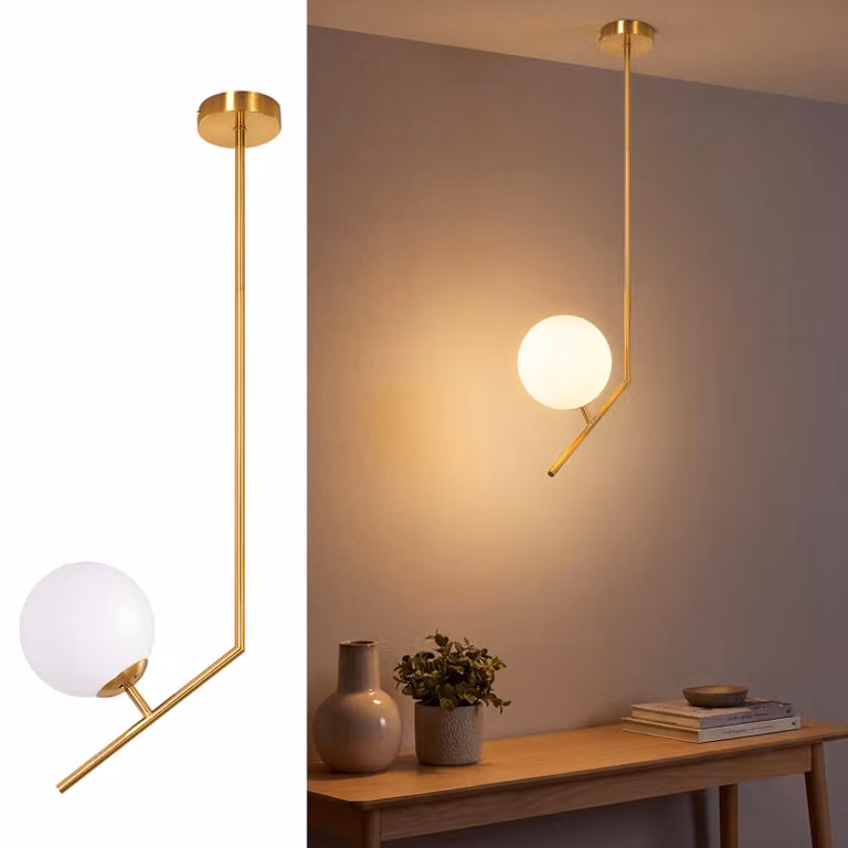 Lampada a sospensione ZMH, ideale per la sala da pranzo, con una luce, design moderno. Lampada a sospensione per camera da letto, a forma di sfera, attacco G9, adatta per sala da pranzo, soggiorno e cucina. Lampada da tavolo in vetro, finitura dorata