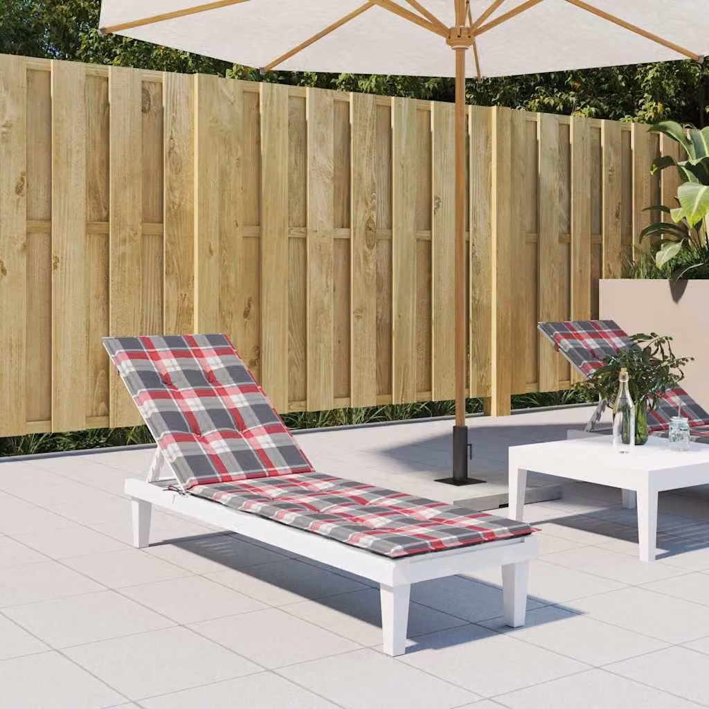 vidaXL Cuscino per Sdraio Rosso a Quadri con Imbottitura in Schiuma, Idrorepellente e Traspirante, L/P/H: 180 x 50 x 4 cm