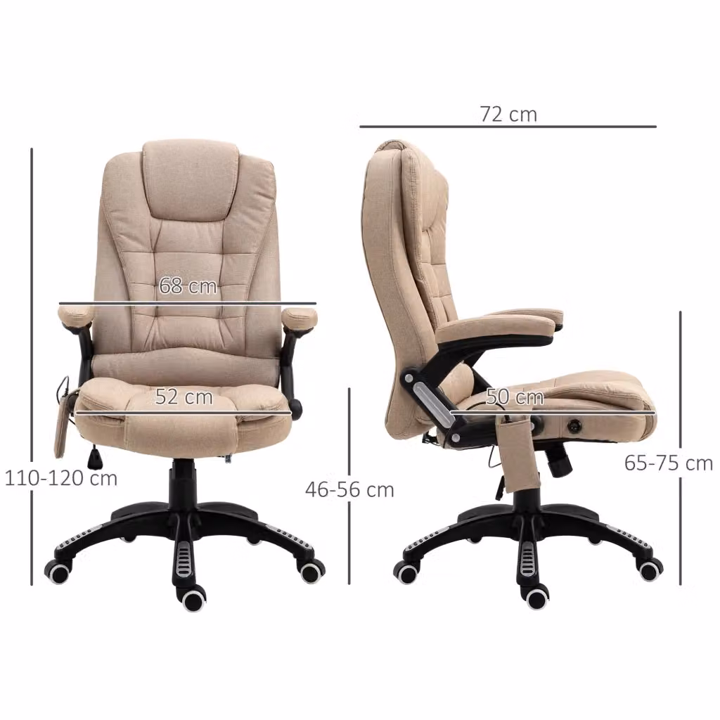 Sedia da ufficio ergonomica REDOM con massaggio e riscaldamento, Marrone e Beige, L: 68 cm, P: 72 cm, H: 110-120 cm – 2