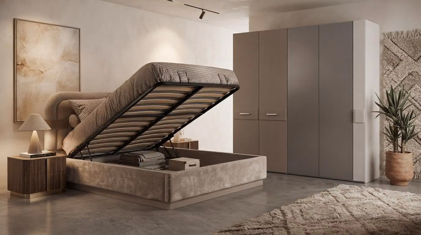 Armadio letto matrimoniale grigio, design moderno, set