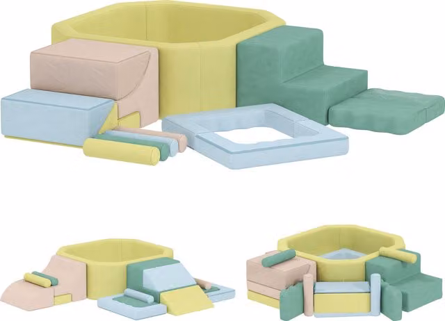 Percorso di motricità AIYAPLAY per bambini con piscina di palline e fodera lavabile, multicolore, L: 160 cm, P: 137,5 cm, H: 30 cm
